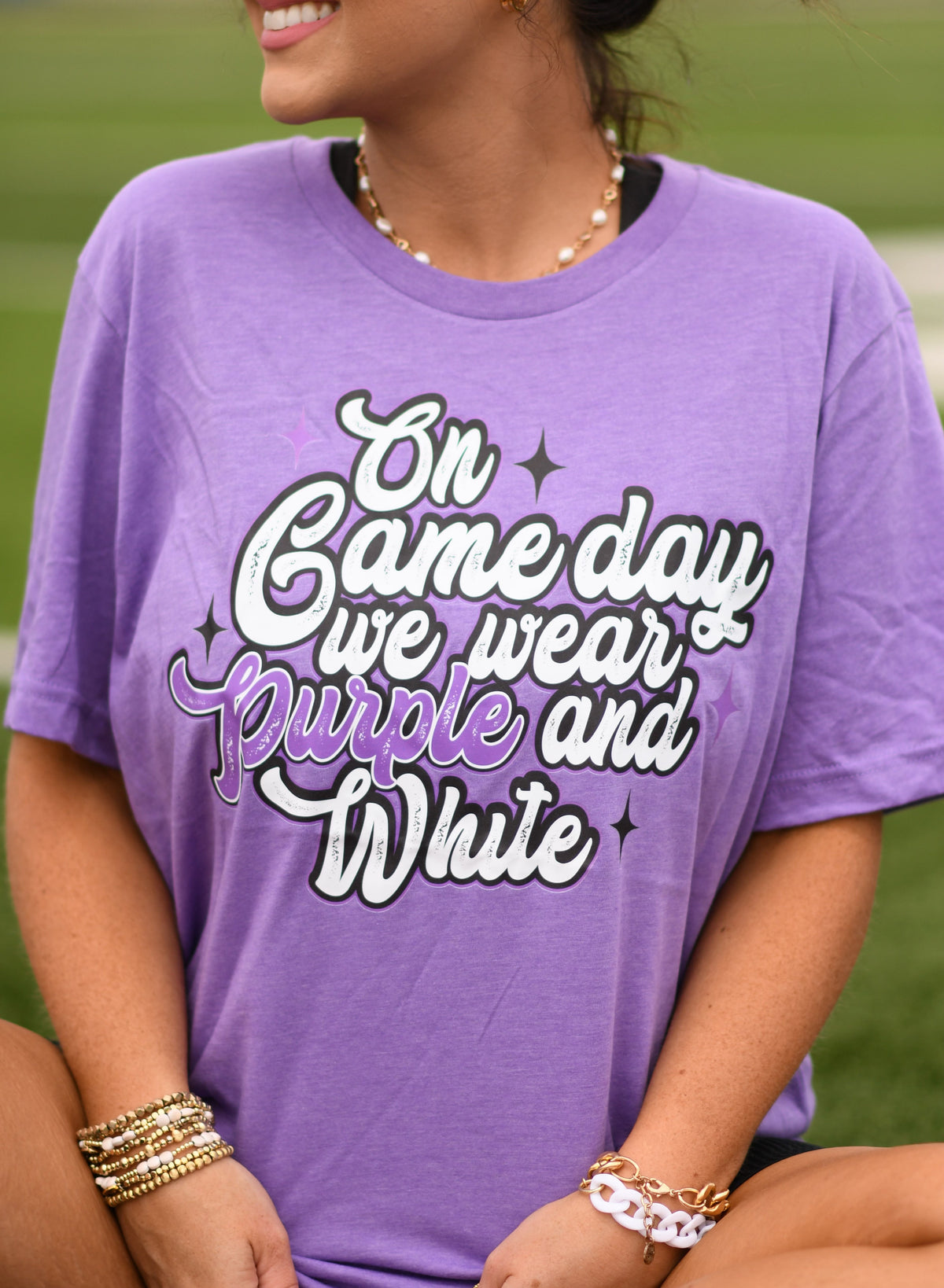 On Game Days We Wear Purple And White Tee