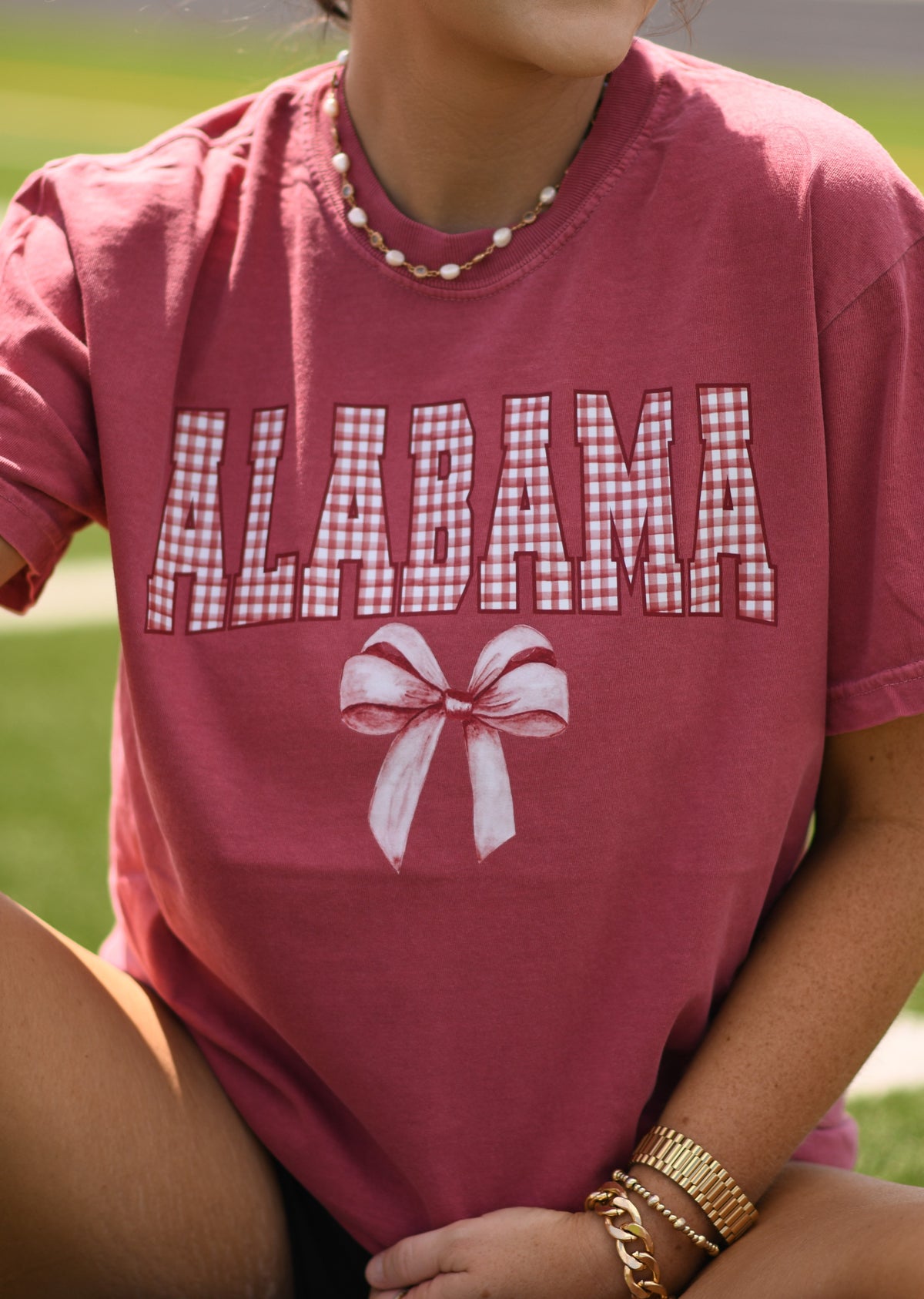 Alabama Gingham Bow Tee