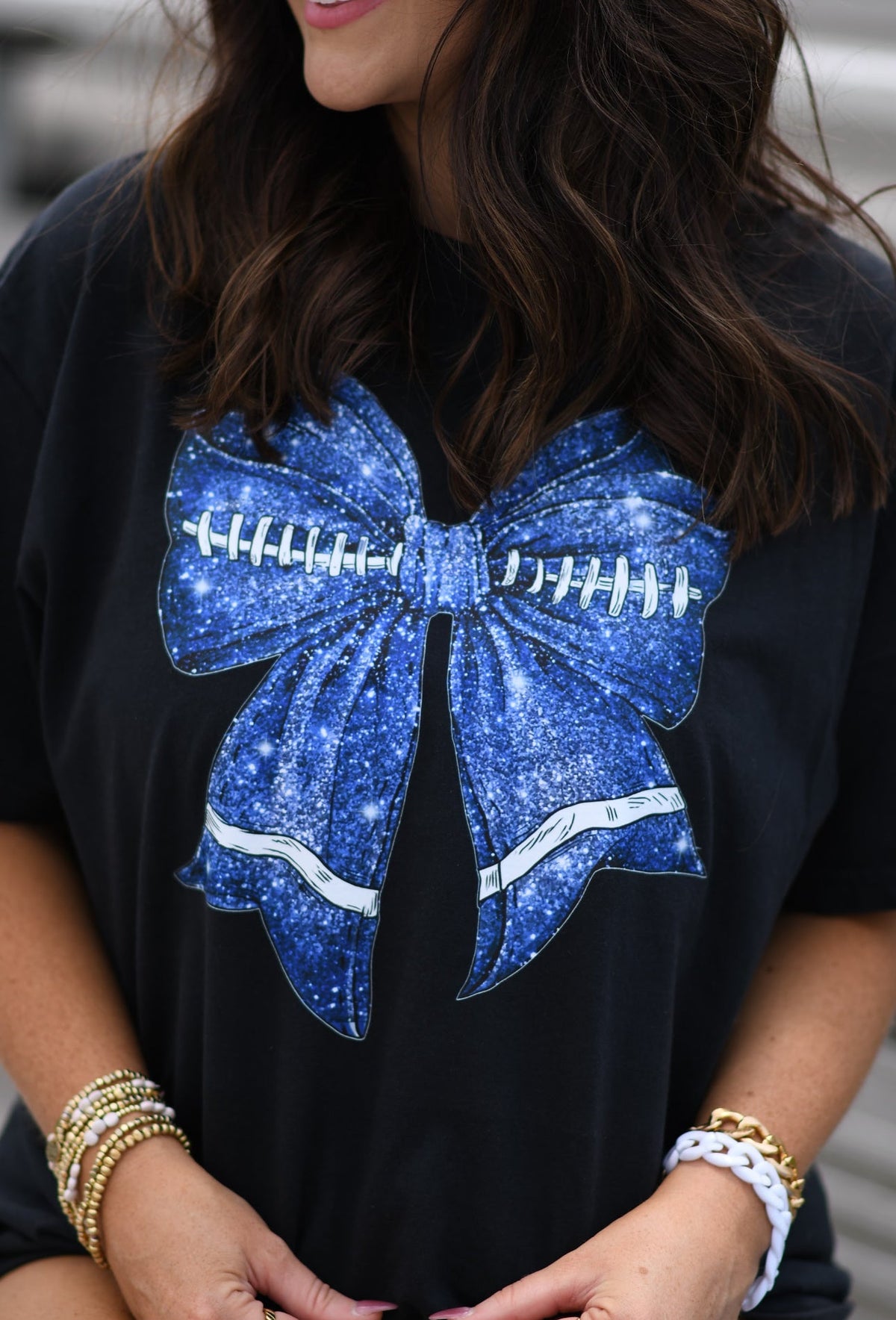Blue Faux Glitter Football Tee