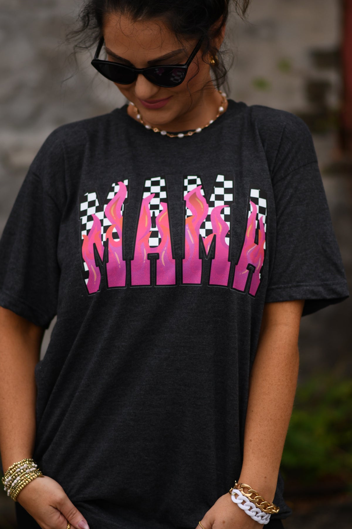Mama Checkered Flames Tee