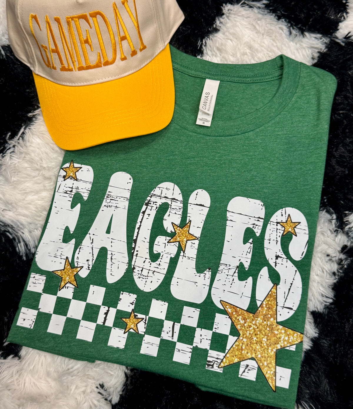 Checkered Faux Glitter Stars School Spirit Custom Tee