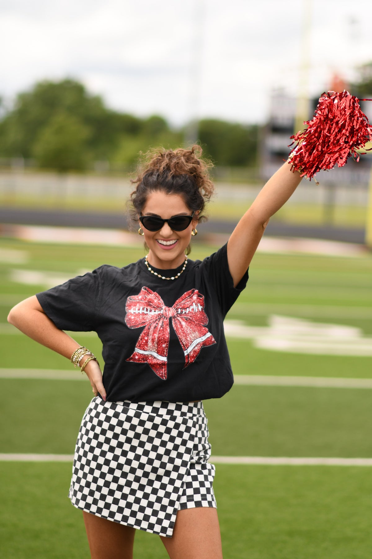 Red Faux Glitter Football Tee
