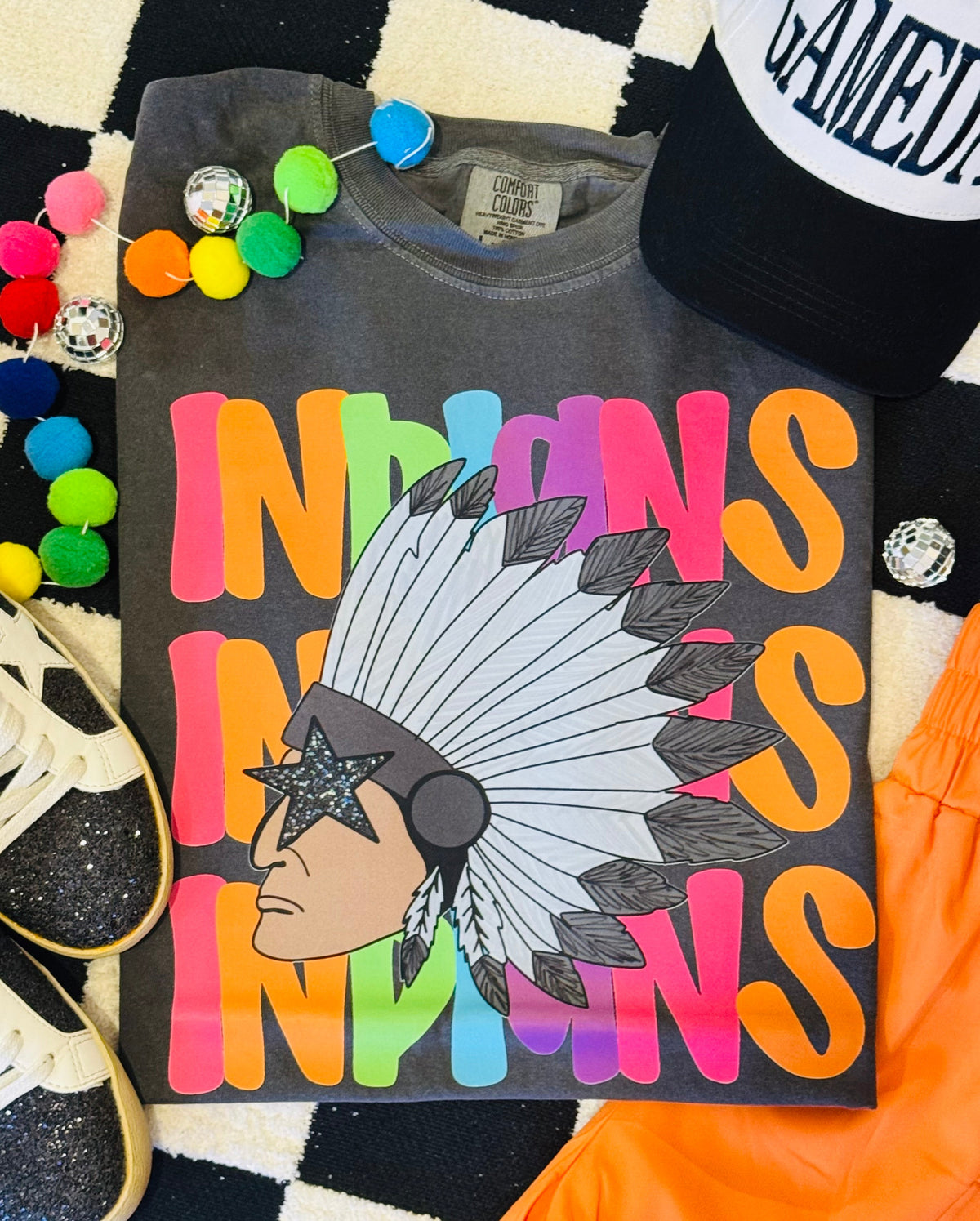 Indians Neon Mascot Tee