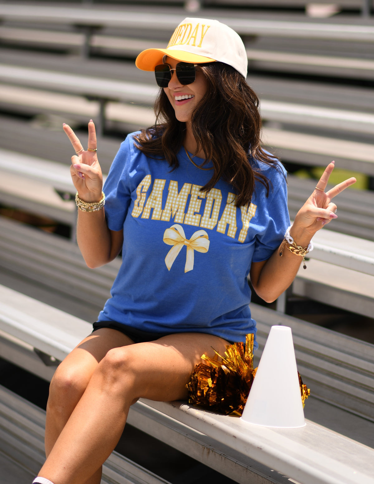 Game Day Gingham Bow Royal Tee