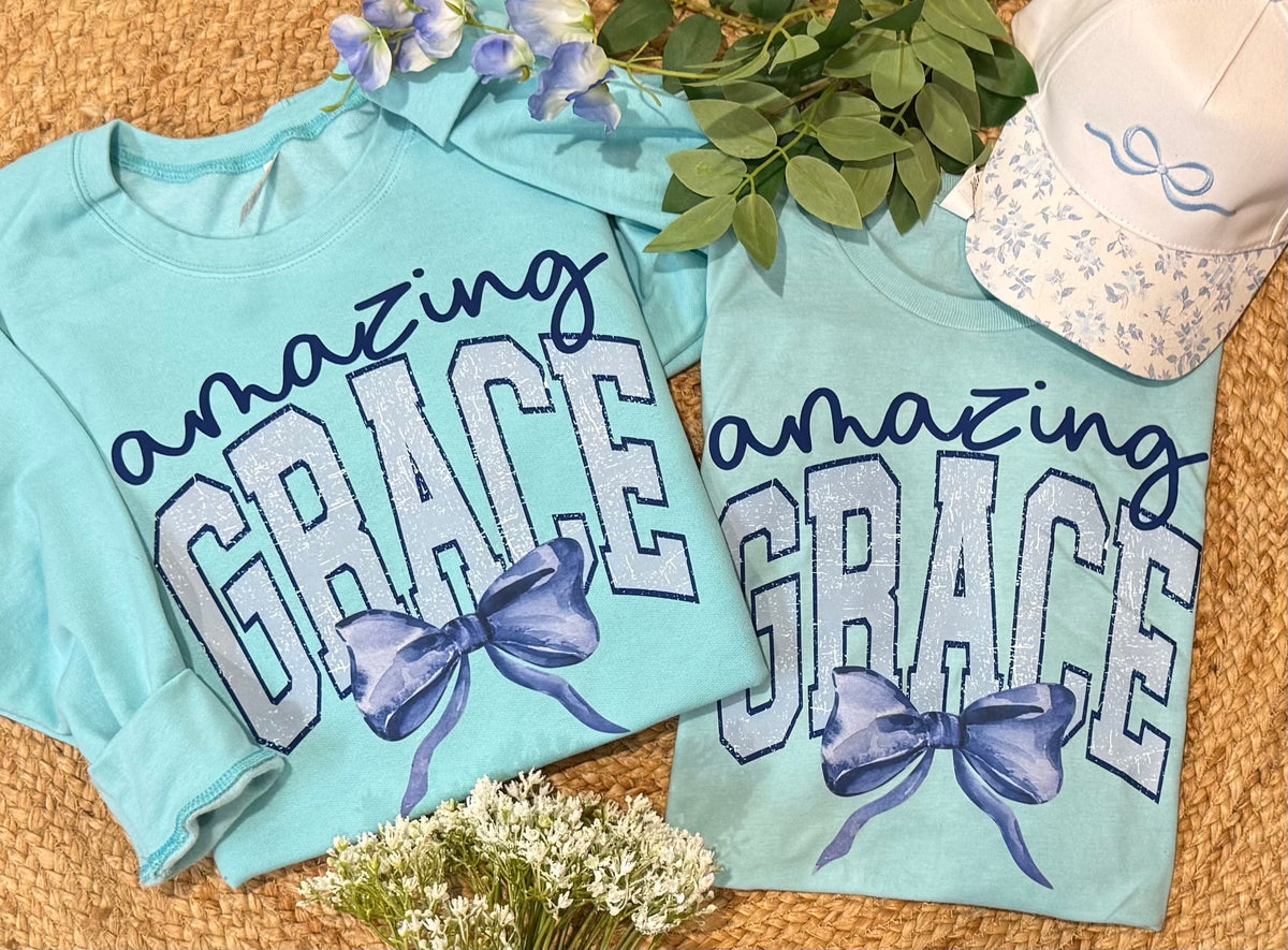 Amazing Grace Blue Bow Tee/Sweatshirt