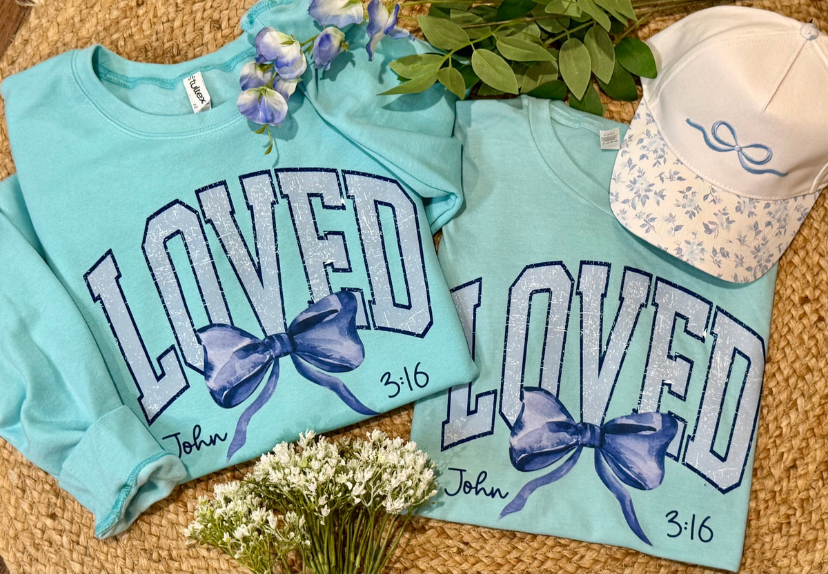 Loved Blue Bow Tee/Sweatshirt