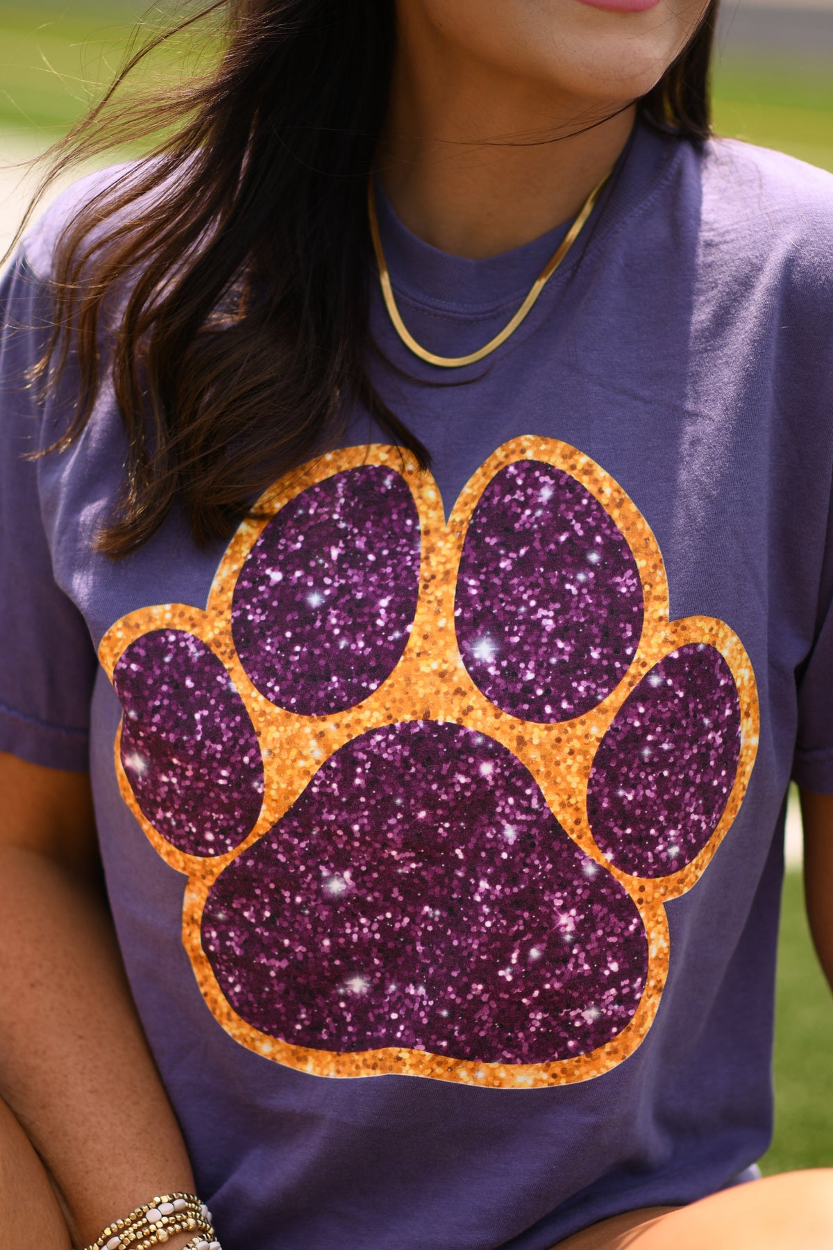 Purple & Gold Faux Glitter Paw Print Tee