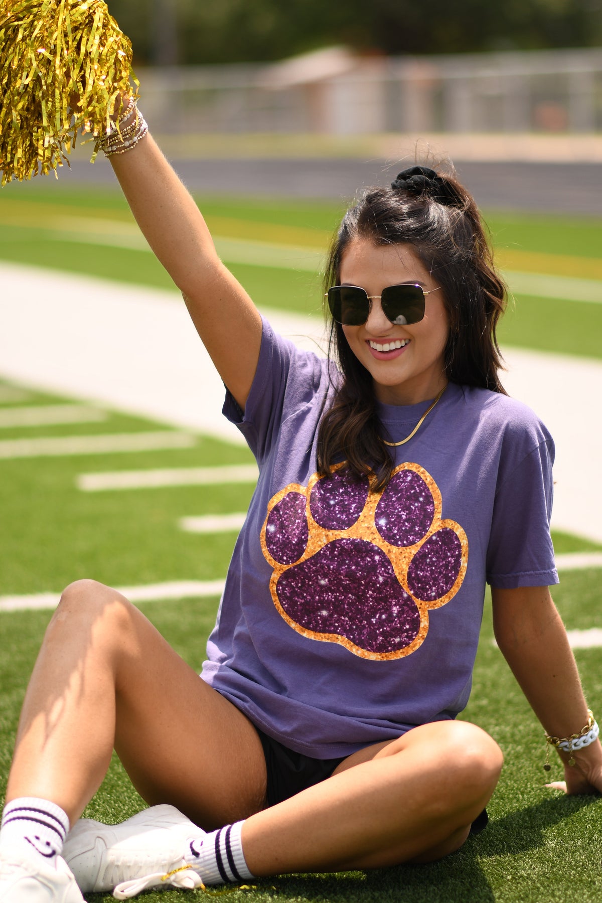 Purple & Gold Faux Glitter Paw Print Tee