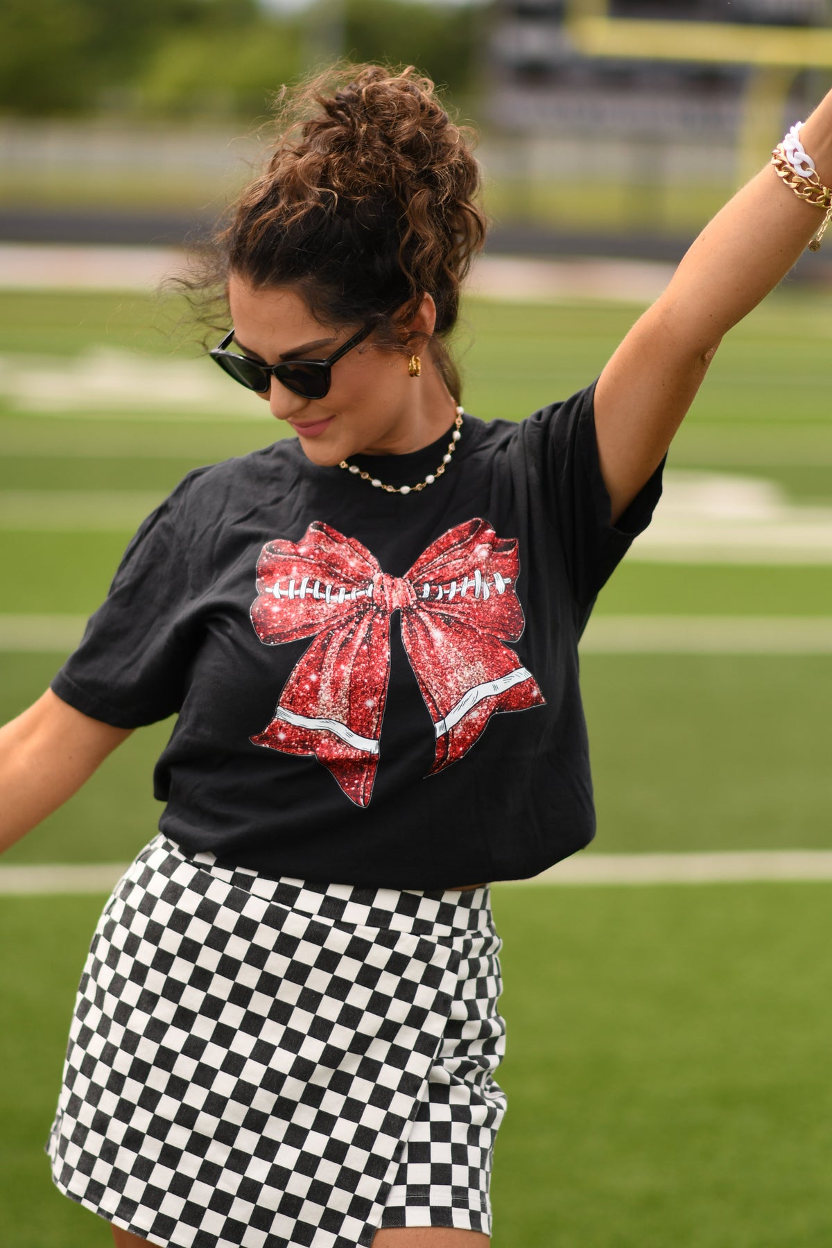 Red Faux Glitter Football Tee