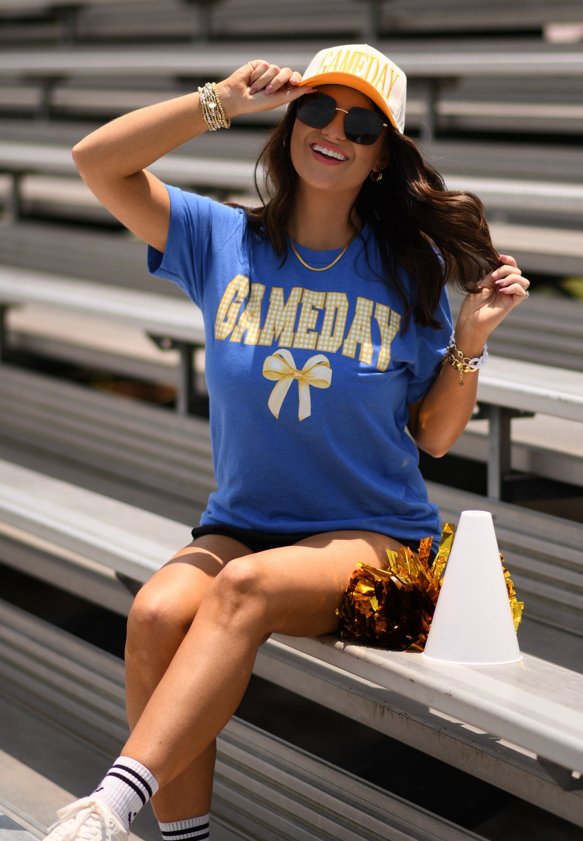 Game Day Gingham Bow Royal Tee