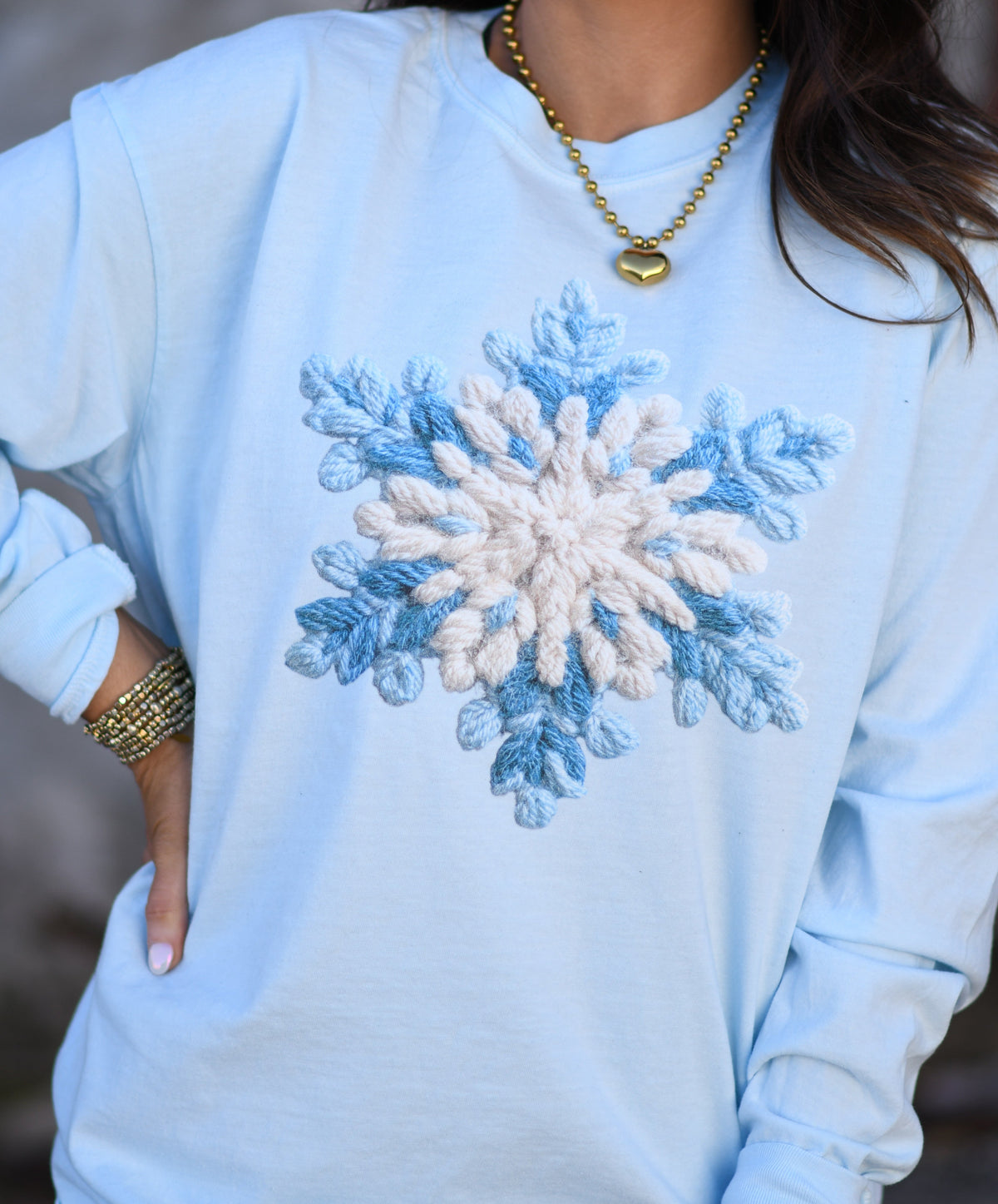Faux Crochet Snowflake Long Sleeve Tee