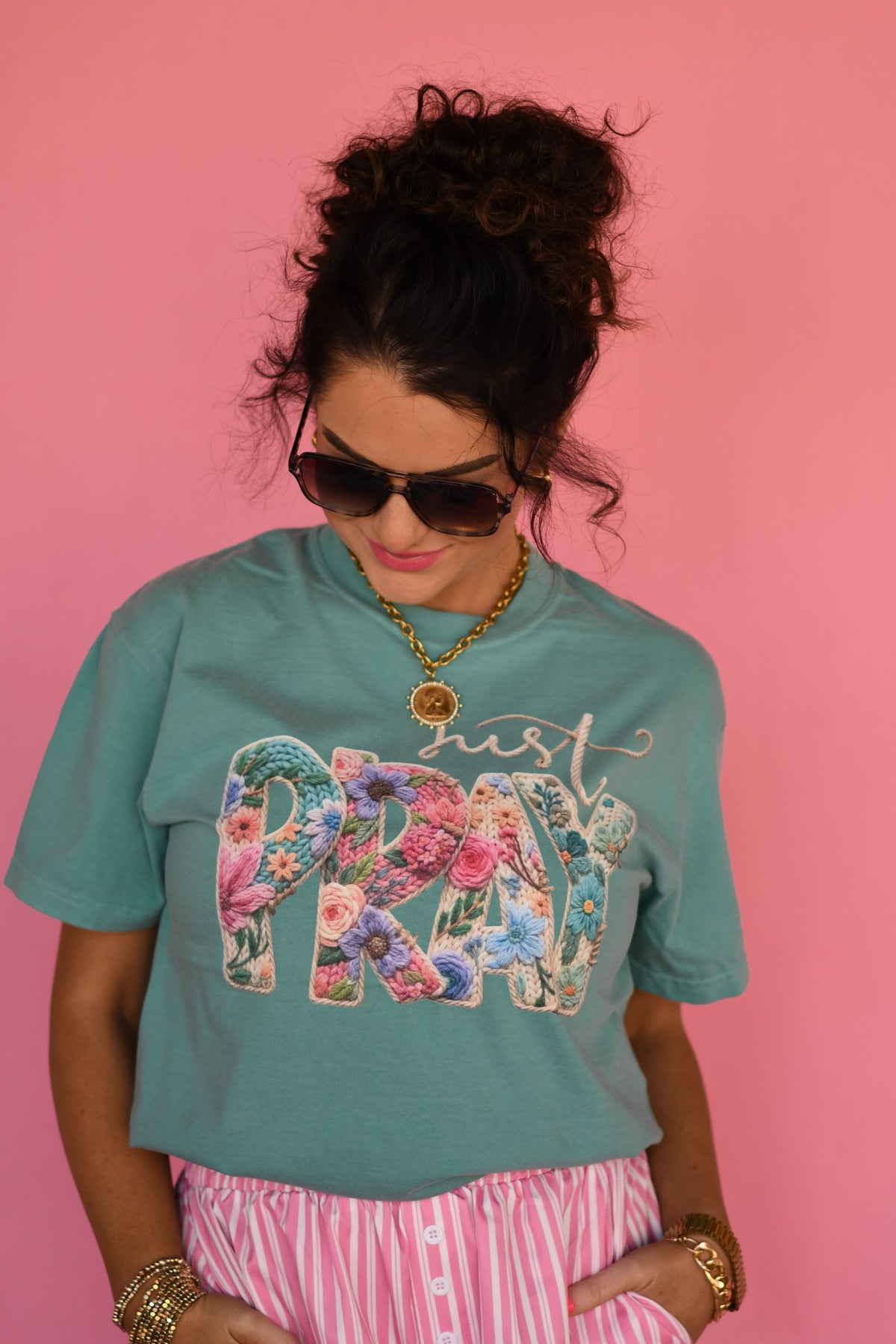 Just Pray Floral Rope Tee