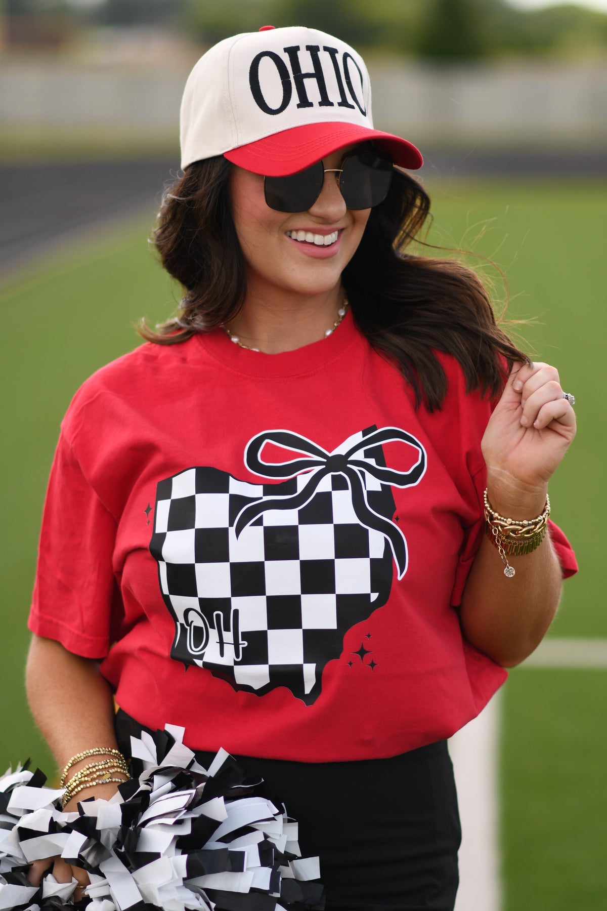 OH Checkered State Bow Tee