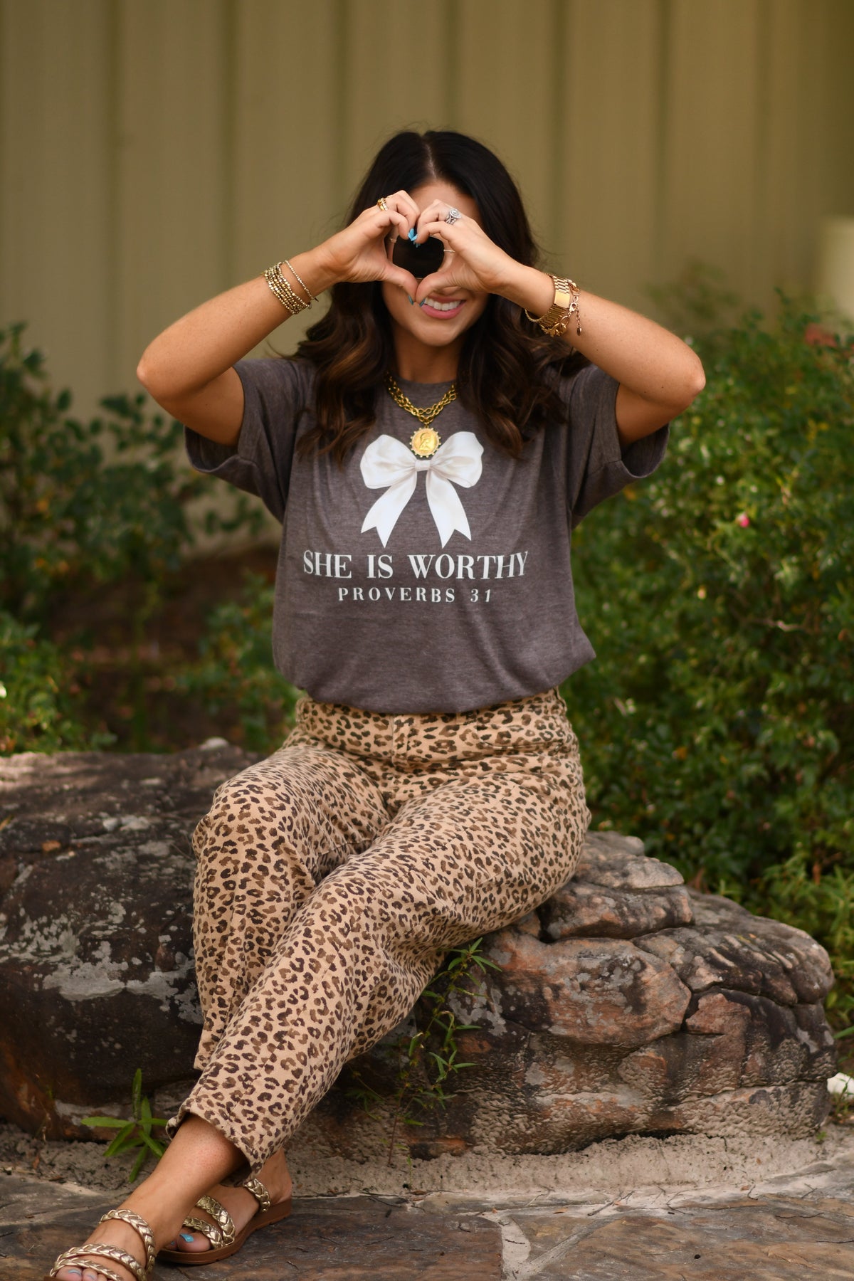 She Is Worthy White Bow Tee