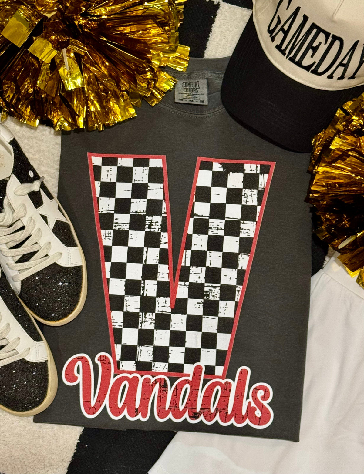 Custom Distressed Checkered Spirit Tee