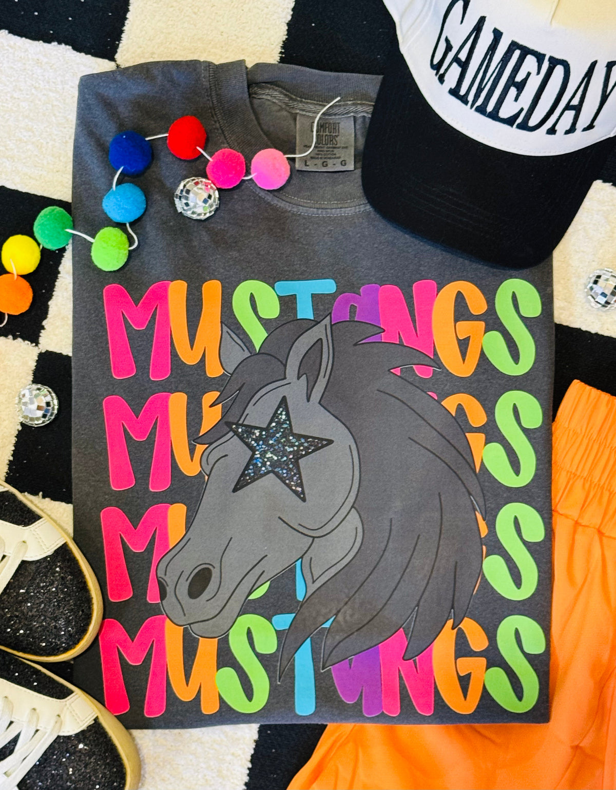 Mustangs Neon Mascot Tee