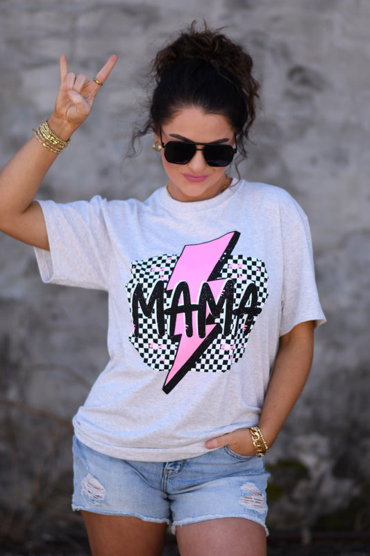Neon Mama Checkered Bolt Tee